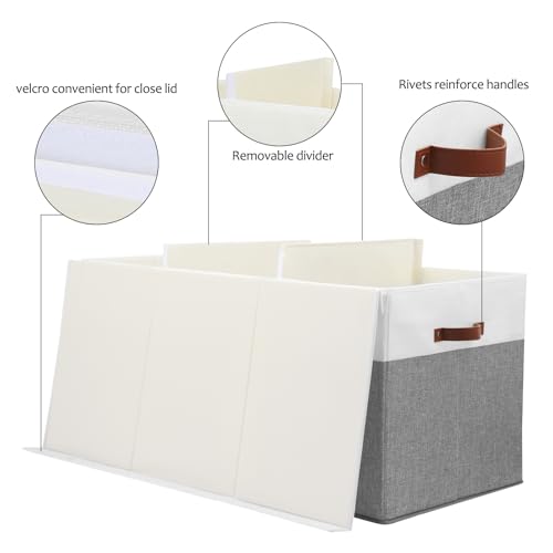 Large Toy Storage Box with Lid and Dividers for Kids, Beige and White X95078
