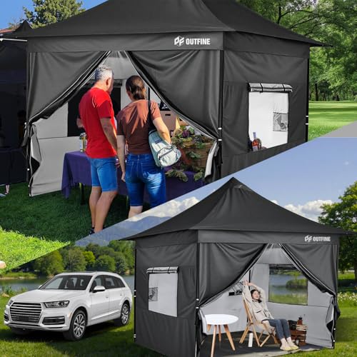 OUTFINE Heavy Duty 10x10 Pop Up Canopy Tent with 3 Side Walls, White Q980400
