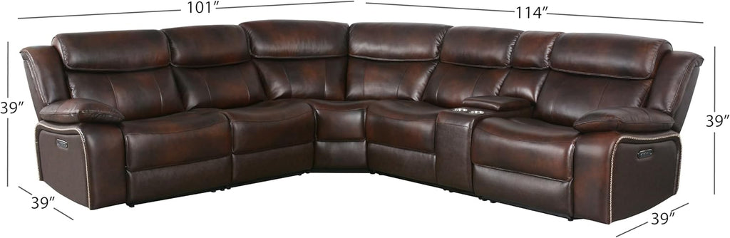 Abbyson Living Vanessa Top Grain Leather Power Reclining Sectional, Brown F71472