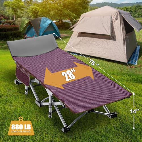 ABORON Oversized Folding Camping Cot for Adults, Double Layer 1200D, with Mat & Carrying Bag S2407