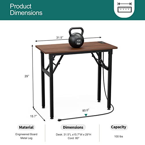 TEMI Folding Desk with USB & Socket 31.5", Rustic Brown S30688