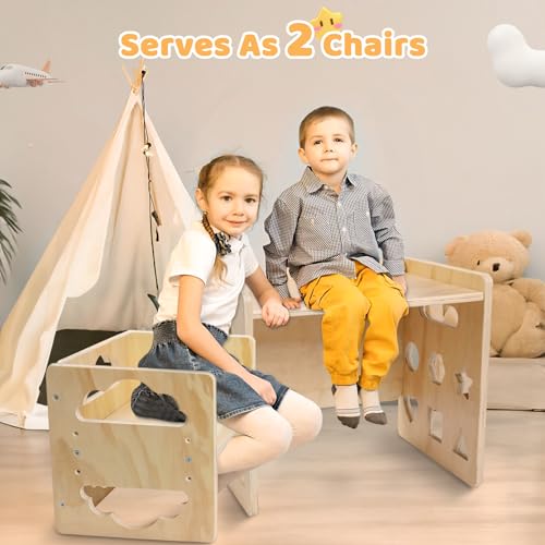 Montessori Weaning Table and Chair Set, Wooden Toddler Table with Blackboard, 3 Heights Adjustable I4858