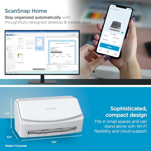 ScanSnap iX2500 Wireless and USB Document Scanner with Touchscreen, 100 Page ADF, White P500137
