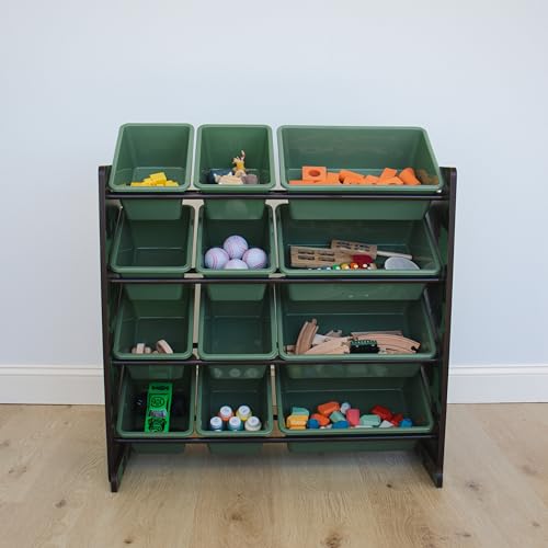 Humble Crew Kids Toy Storage Organizer with 12 Plastic Bins, Grey/White O74556