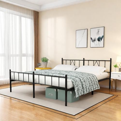 Full Size Metal Platform Bed Frame with Headboard, Black U138819