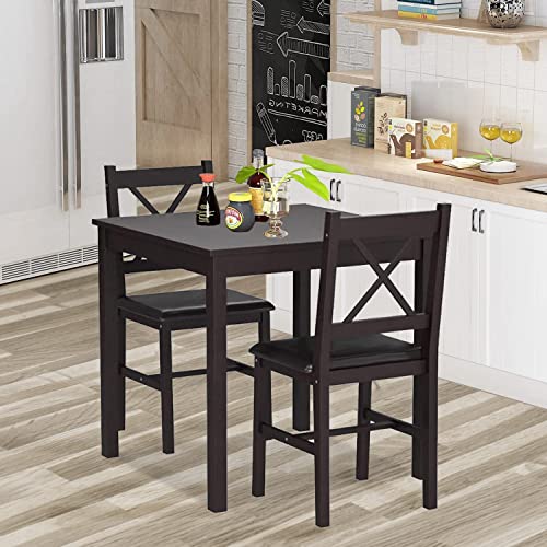 3 Piece Wooden Kitchen Table Set for 2, Brown Y10319