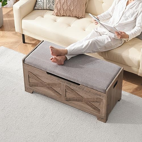 GAOMON Storage Chest with Safety Hinge, Wooden Entryway Bench N377