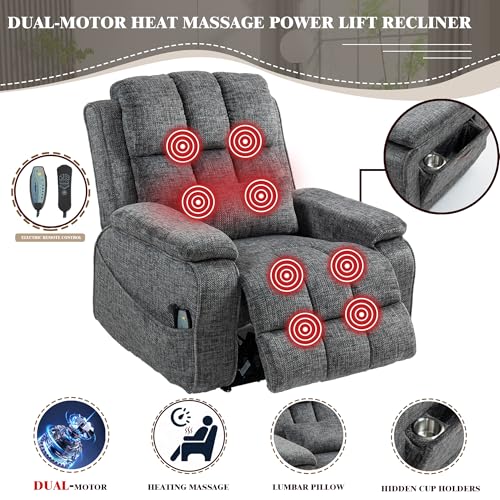 Lift Chair Recliner with Massage and Heat, Heavy Duty for Seniors, Brown V12888
