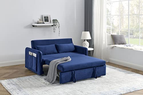 Velvet Pull Out Sofa Bed with Reclining Backrest, Black M434
