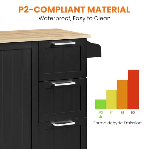 Yaheetech Kitchen Island Cart with Drop-Leaf Countertop, Rolling Storage Cart, Black E777851