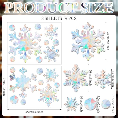 76 Pcs Extra Large Snowflake Window Clings 9.8 Inch Winter Iridescent Window Sticker F152713