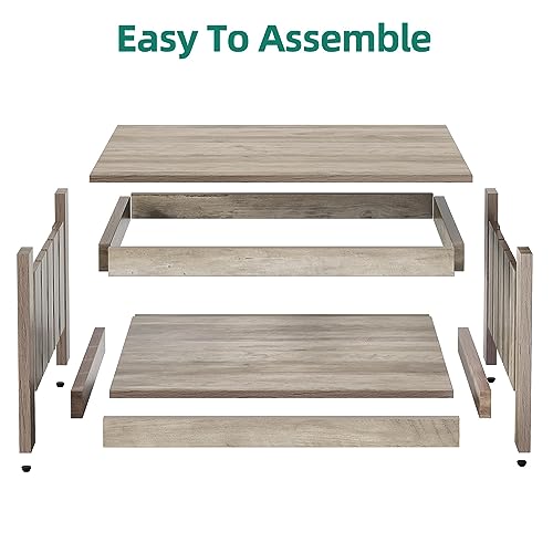 YITAHOME Farmhouse Coffee Table with Storage, Rustic Wood, Brown U567502