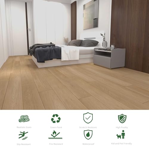 Interlocking Luxury Vinyl Flooring Wood-Look Planks SPC Rigid Core Waterproof Hickory Q852539