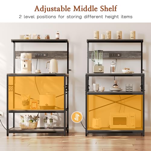 SUPERJARE Kitchen Bakers Rack with Power Outlet, Coffee Bar Table, Rustic Brown W637
