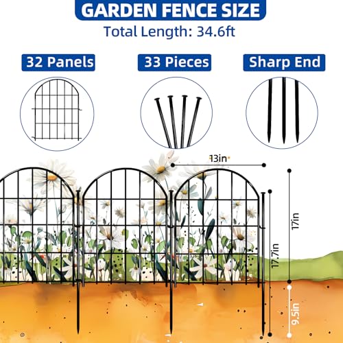 26 Pack Decorative Garden Fence, 22in x 28ft Arched No Dig Border, Rustproof Metal Animal Barrier N93965
