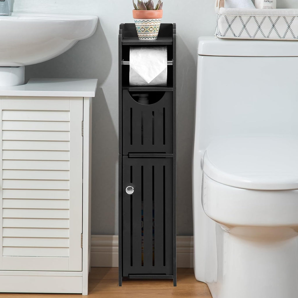 AOJEZOR Bathroom Storage Cabinet with Toilet Paper Holder for Mega Roll, Matte Black G9244
