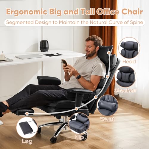 Sweetcrispy Executive Office Desk Chair Ergonomic High Back with Footrest, Black G1555