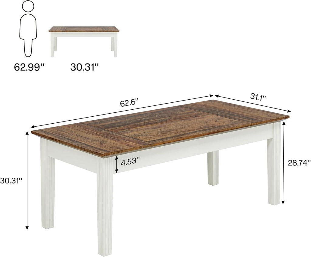 Tribesigns 62-Inch Computer Desk with Solid Wood Legs, Rustic Brown & White B24585