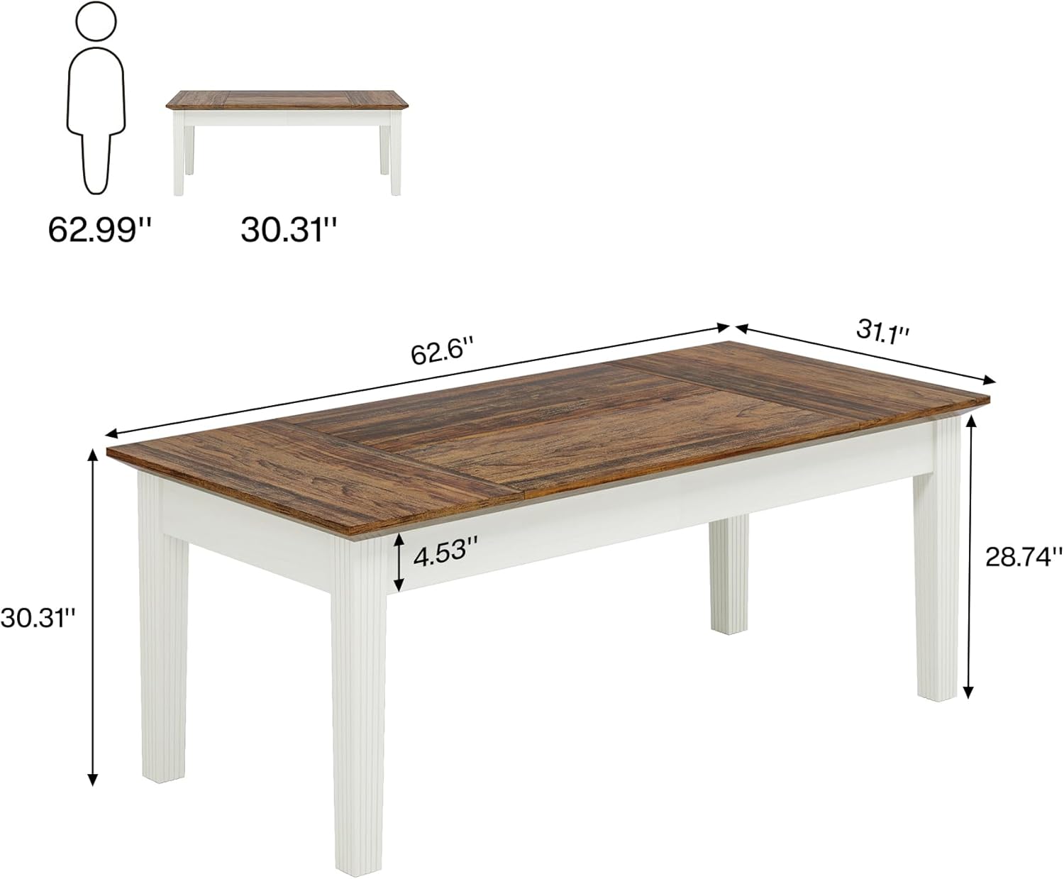 Tribesigns 62-Inch Computer Desk with Solid Wood Legs, Rustic Brown & White B24585