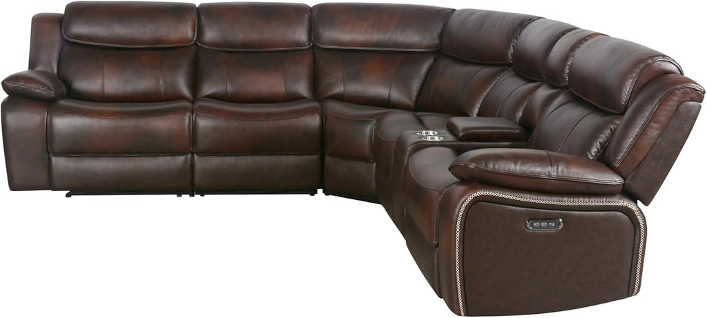 Abbyson Living Vanessa Top Grain Leather Power Reclining Sectional, Brown F71472