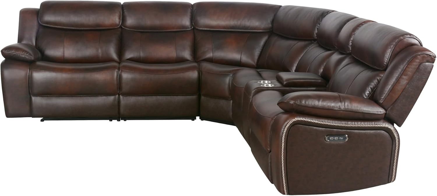Abbyson Living Vanessa Top Grain Leather Power Reclining Sectional, Brown F71472