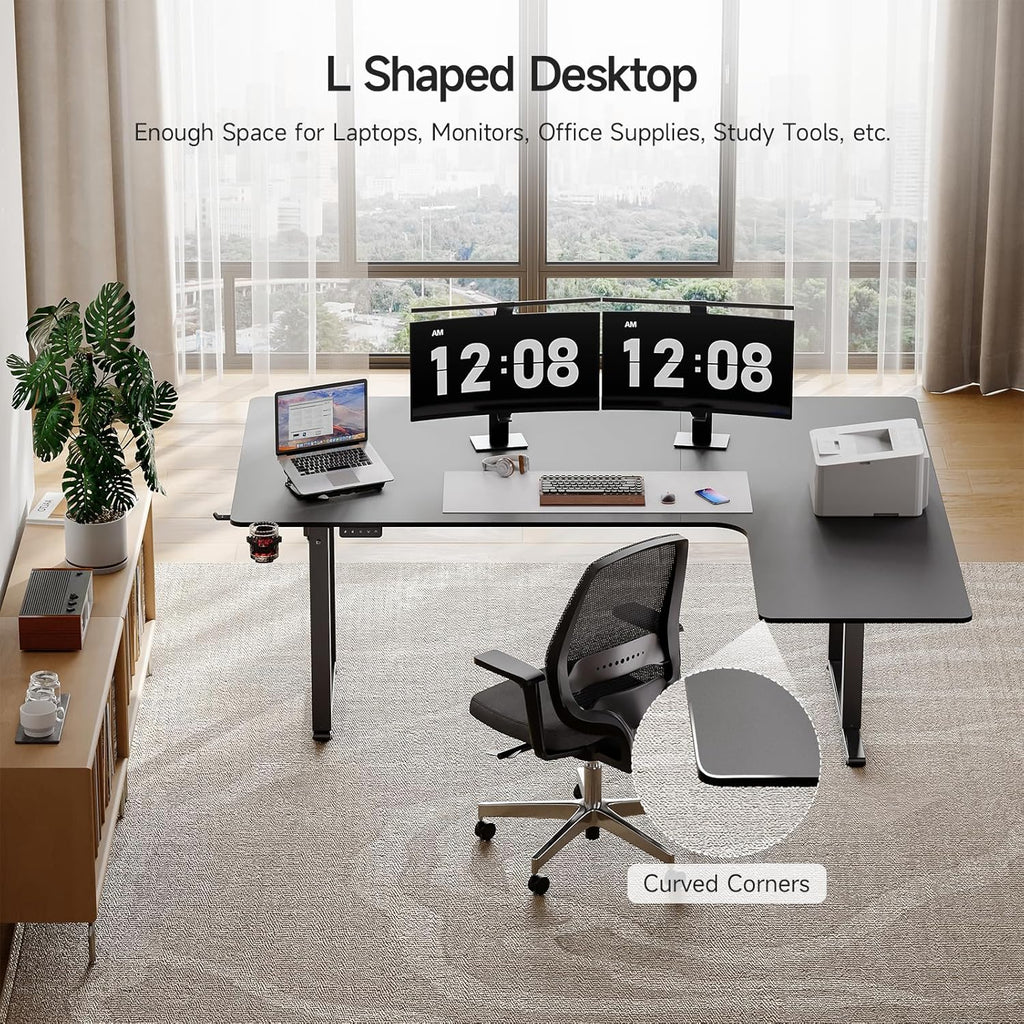 L Shaped Standing Desk 63x43 Inches with Dual Motor Memory Controller, Black Q887678