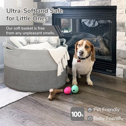 INDRESSME Large Cotton Rope Storage Basket with Handles, 90L Grey R37552