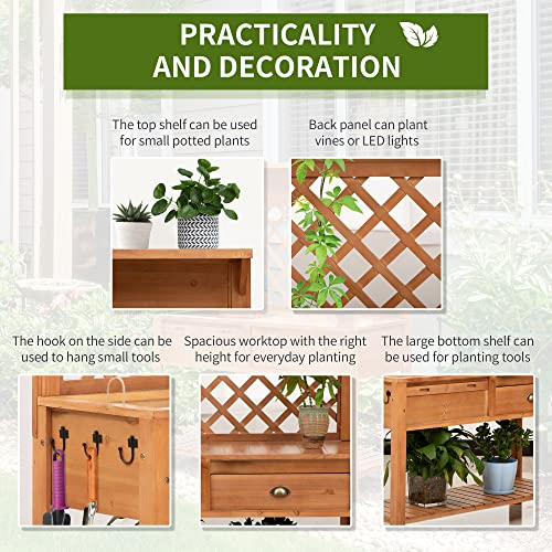 Outsunny Garden Potting Bench Outdoor Wooden Workstation Table with Storage Shelf E755029