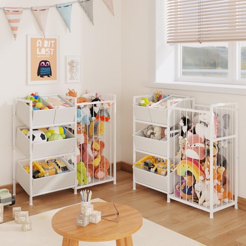 BBLIKE Stuffed Animal Storage Organizer with 4 Removable Bins, Pink D671279