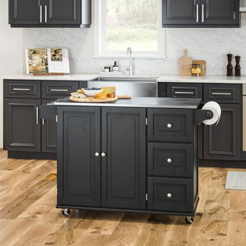 homestyles Mobile Kitchen Island Cart with Stainless Steel Top, Sage Green J6213