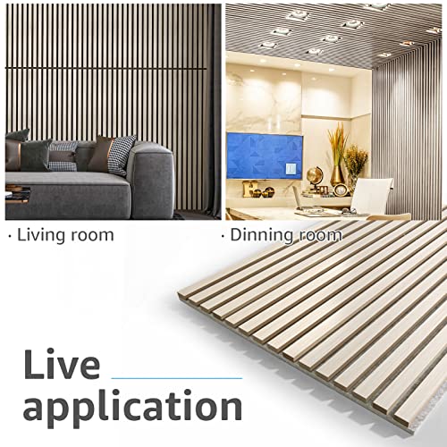 Art3d 4pcs 107 x 8in Slat Acoustic Panel, 3D Fluted Wood Finish, White Elm N490465