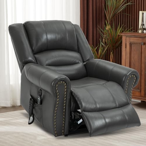 Dual Motor Power Lift Recliner Chair with Massage and Heat, Faux Leather, Brown V8458