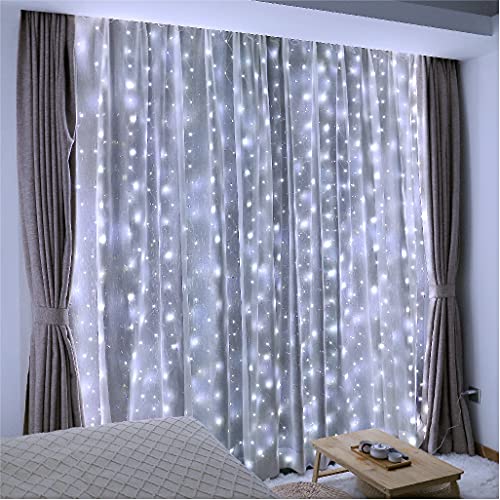 ZSJWL 2 Pack Curtain Lights, 300 LED Warm White with Remote, 9.8 × 9.8 Ft for Bedroom Window G2485