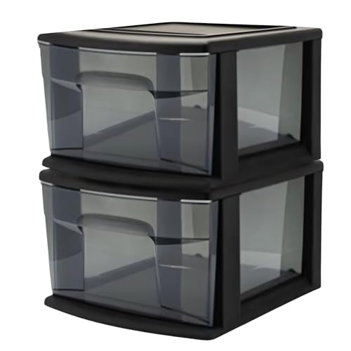HOMZ 2-Pack 1-Drawer Storage Cart, Clear Plastic, White Frame Y898