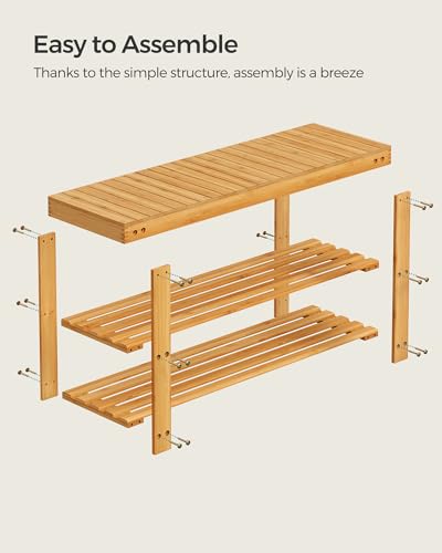 SONGMICS 3-Tier Bamboo Shoe Rack Bench, Entryway Storage, Ink Black X802