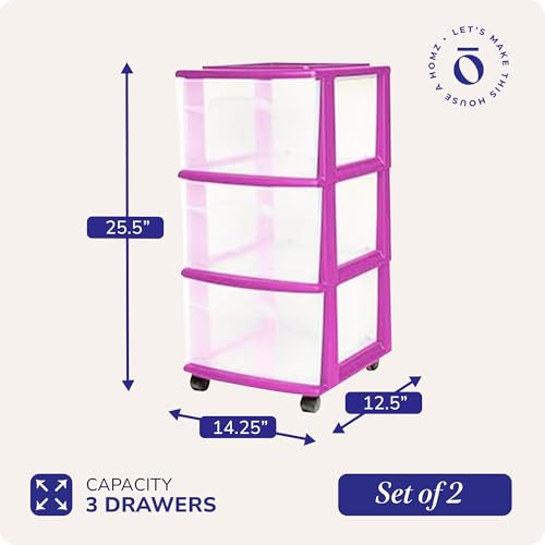HOMZ 3-Tier Clear Plastic Storage Organizer Cart with Wheels, Black Frame M4715