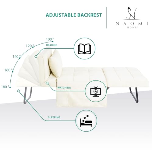 Sleeper Chair Bed 4-in-1 Convertible Ottoman Bed with Adjustable Backrest, White F38754