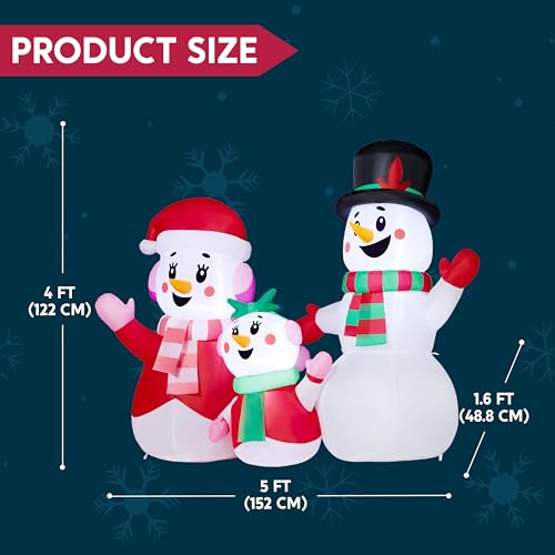JOYIN 4FT Christmas Inflatables Snowman Family Outdoor Decorations with LEDs C920