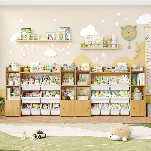FOTOSOK 55" Toy Storage Organizer with 8 Bins and Bookshelf, Pink J681345