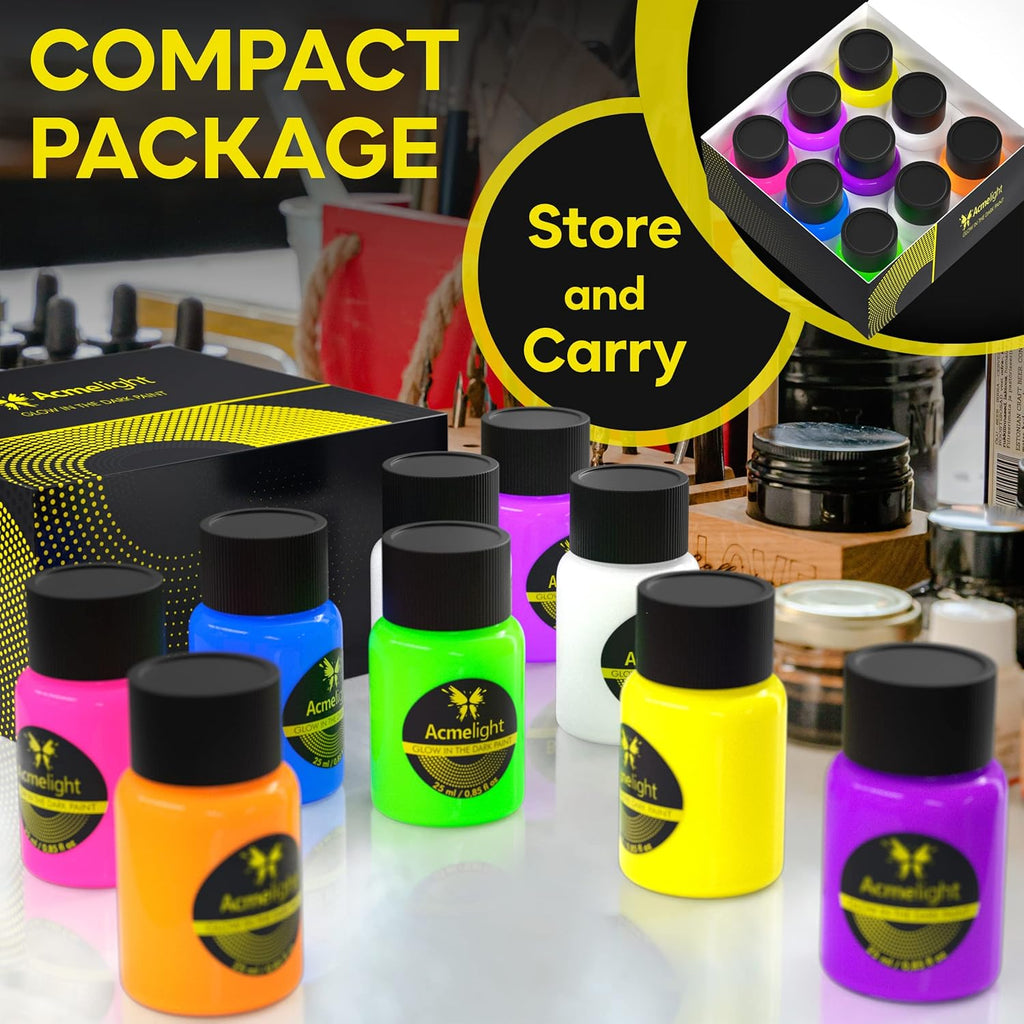 Glow in the Dark Acrylic Paint Set for Canvas, Neon Blacklight Art Supplies N50997