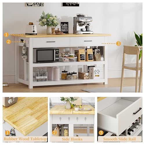 47.3" Solid Rubberwood Kitchen Island with Power Outlets, Grey E752