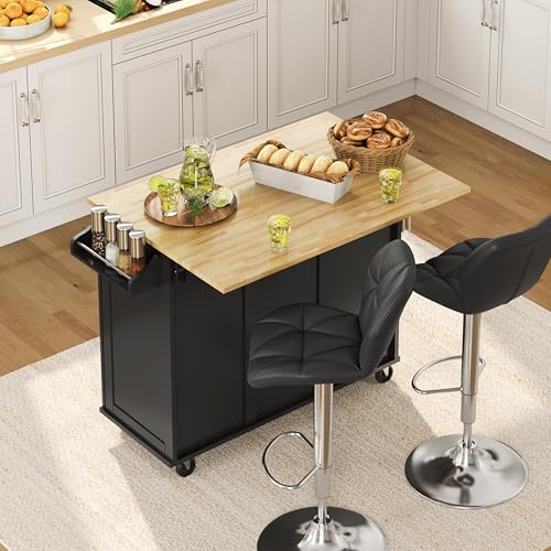Yaheetech Kitchen Island Cart with Drop-Leaf Countertop, Rolling Storage Cart, Black E777851