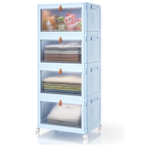 4 Tier Stackable Storage Bins with Lid and Wheels, Grey P84827