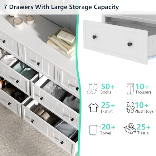 Farmhouse White Dresser with 7 Drawers for Bedroom B342