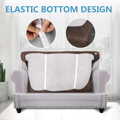 Leather Look Stretch Spandex Sofa Cushion Covers (3 Cushion, Brown-01) C7087