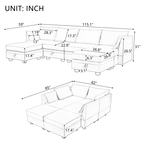 Elegant 2-Piece L-Shape Modular Sectional Sofa with Two Pillows, Beige Chenille V895561