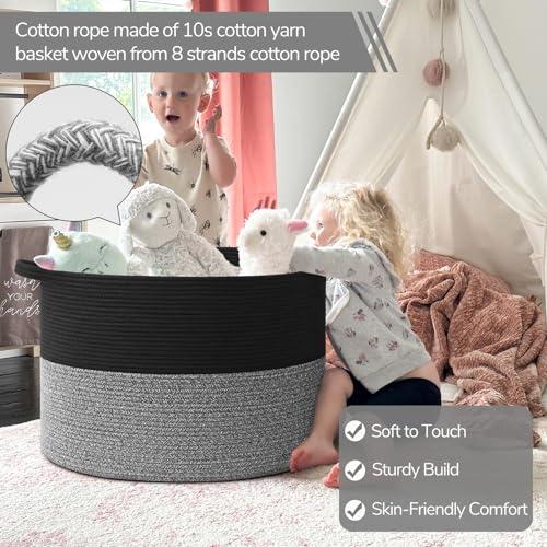 INDRESSME Large Cotton Rope Storage Basket with Handles, 90L Grey R37552
