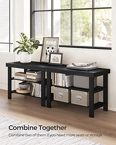 SONGMICS 3-Tier Bamboo Shoe Rack Bench, Entryway Storage, Ink Black X802