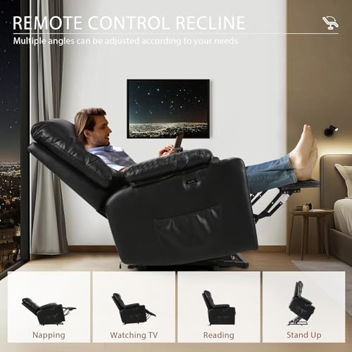 Himimi PU Leather Electric Power Lift Chair Recliner with Heat and Massage, Black I715