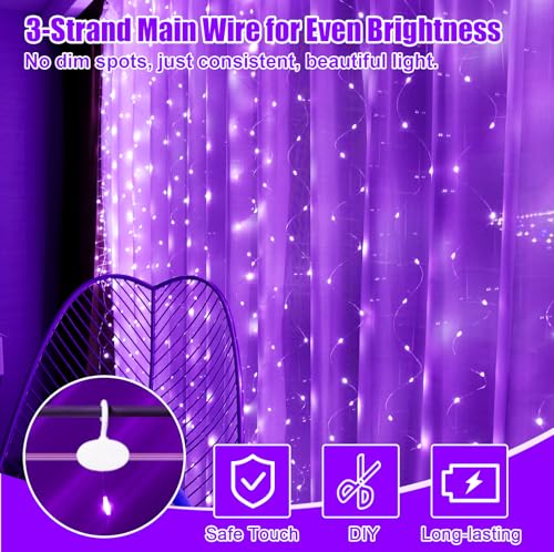 600LED Curtain Lights for Bedroom, Warm White, 8 Modes Y367582